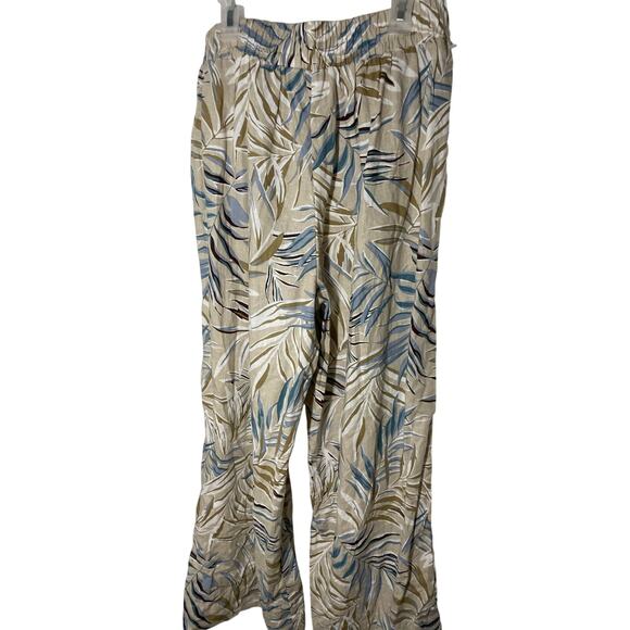 C&C California Tan Leaf Pattern Hawaiian Style Elastic Casual Pants Linen Small - Picture 2 of 6